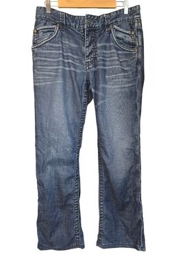 Stitch’s Black Label Alaska Jeans Button Fly Distressed Midnight Wash Size 32